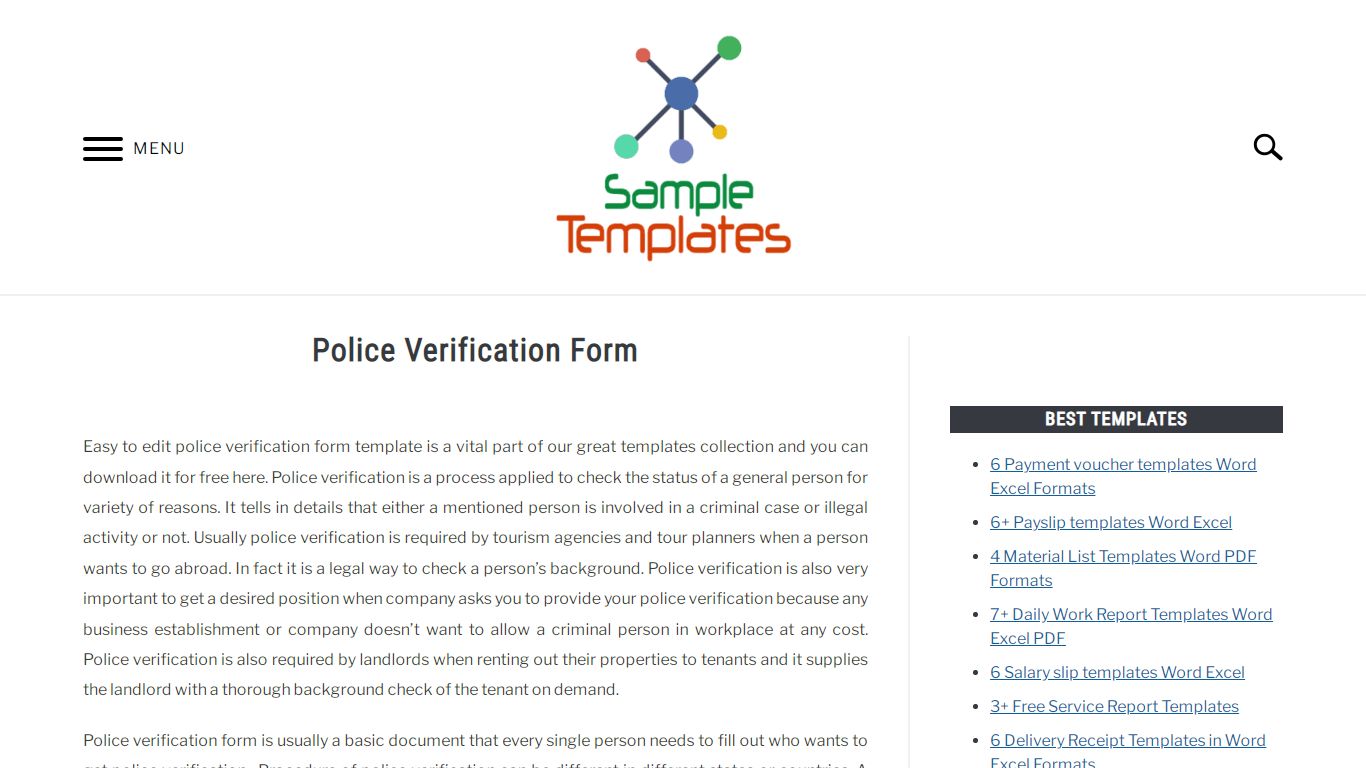 Police Verification Form – Sample Templates